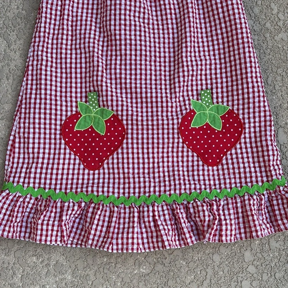 Emily Rose  Seersucker Sundress Strawberry Plaid Red Girls Size 6 Summer
